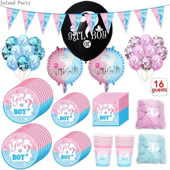 

Gender Reveal Disposable Tableware Set Baby Shower Boy or Girl Plate Napkin Tablecloth Balloon Banner Party Decorations Supplies