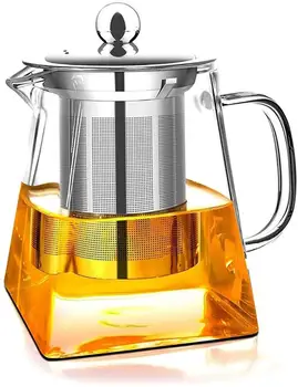 

Glass Teapots with Removable Infuser High Borosilicate Glass Loose Leaf Tea Kettle in Square Shape