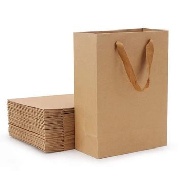 

A01-Kraft Paper Bags, 20Pcs 10.9 inch x 3.9 inch x 7.9 inch Brown Kraft Paper Shopping Bags With Soft Cloth Handles, Kraft Bags,