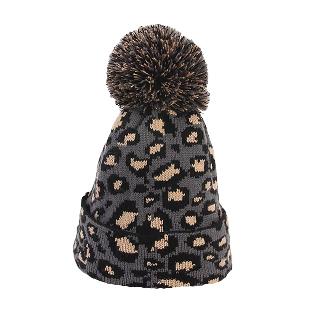 Модная женская зимняя теплая вязаная шапочка леопардовой расцветки из искусственного меха, шапка бини для женщин, шапка gorras - Цвет: 2