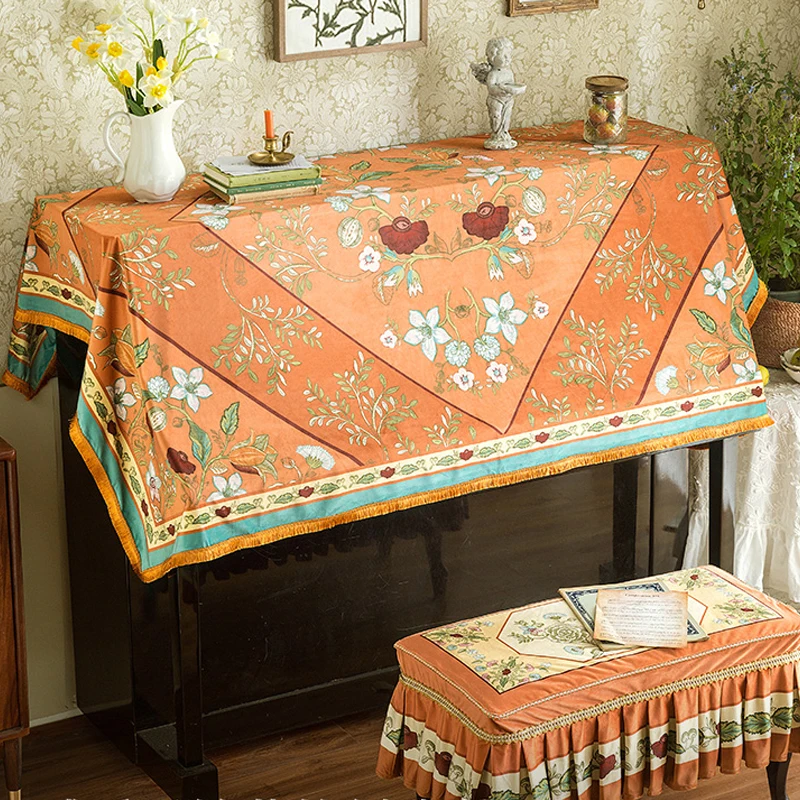 Romantic French Piano Cover Full American Retro Luxury Dust-proof Half Cover High-grade Cloth Piano Stool