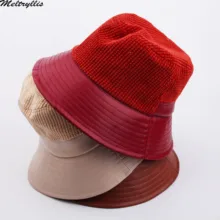 [Meltryllis] искусственная кожа вельвет Твердые Теплые две стороны ведро шляпа рыбака Шляпа От Солнца кепки для мужчин и женщин унисекс модные кепки s