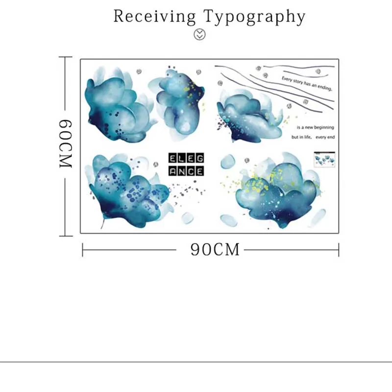 Виниловые наклейки на стену с изображением цветов Голубого лотоса, плакат для гостиной, спальни, домашний декор, наклейки для стикеров, художественные обои, современное настенное искусство