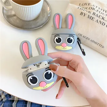 

For Airpods2 Bluetooth Wireless Earphone Case 3D Rabbit Judy Head Silicon Case Charging Box Cartoon Cover Bags For Airpods 1 2