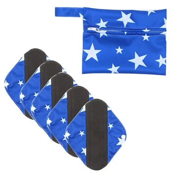 

6 Pcs Washable Sanitary Towel Cloth Menstrual Pads Reusable Sanitary Pad Absorbent Reusable Charcoal Cloth Bamboo Menstrual Pads