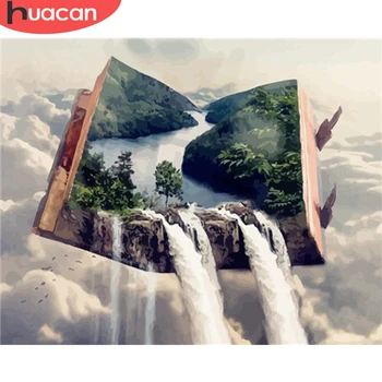 

HUACAN Oil Painting By Numbers Waterfall Landscape Paint Canvas Coloring Picture Book HandPainted Home Decoration