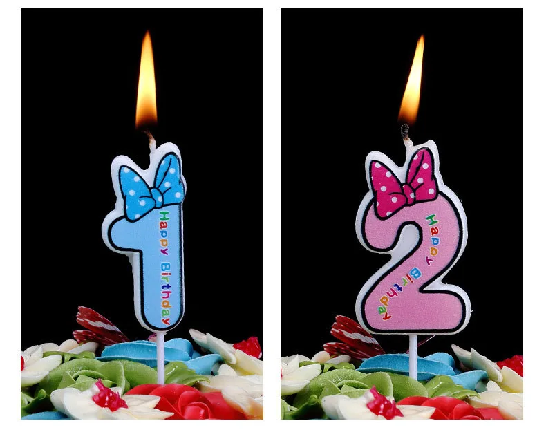 Свечи в форме банта для дня рождения с цифрами от 0 до 9, свечи для кексов, тортов и мышек, свечи для детей, взрослых девочек, вечерние украшения