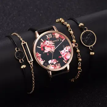 

5PCS Set High Quality Fashion Leather StrapWomen Watch Casual Love Heart Quartz Wrist Watch Women Dress Ladies Luxury Watches