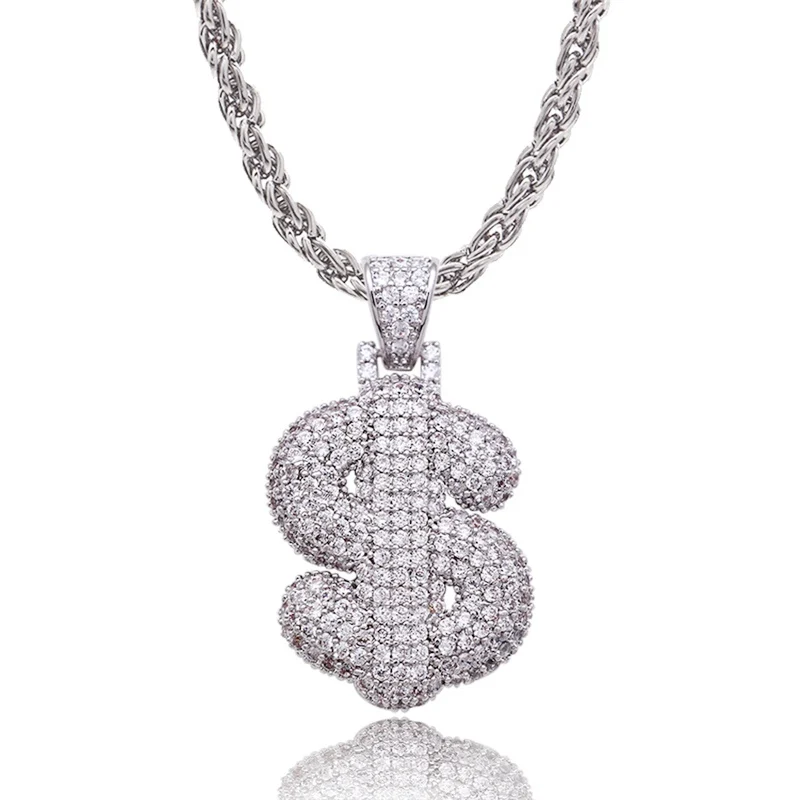 Silver Dollar Lureen Iced Out на заказ Bubble&#$ Mark знак доллара подвески ожерелья подвеска кубический цирконий хип-хоп ожерелье подарок для мужчин и женщин - Окраска металла: Silver Dollar