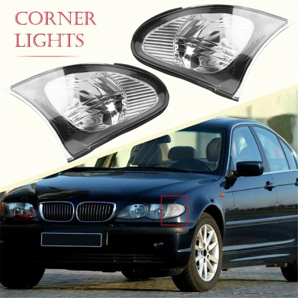 

2Pcs Clear Lens Car Front Turn Signal Lamp Indicator Side Corner Light Frame For BMW 3 Series E46 Sedan/Wagon 325i 325Xi 330i