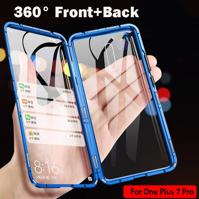 

Full Body Protective Phone Case For Oneplus 7 Pro Case Cover Magnetic Cases For One Plus 7 Pro Cover Case Front+Back Glass Case
