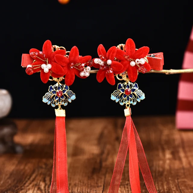 2 Pcs/Set Children Cute Pearl Hair Ball Bow Pendant Ornament Hair Clips Girls Lovely New Year Hairpin Kids Hair Accessories 21-2 Pcs