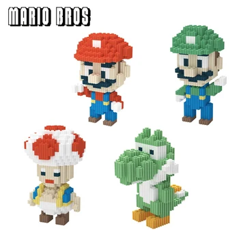 

624pcs+ Magic Building Blocks Mario Bros Luigi Kinopio Model Connection Figures Assembling Mini Bricks Toys For Children