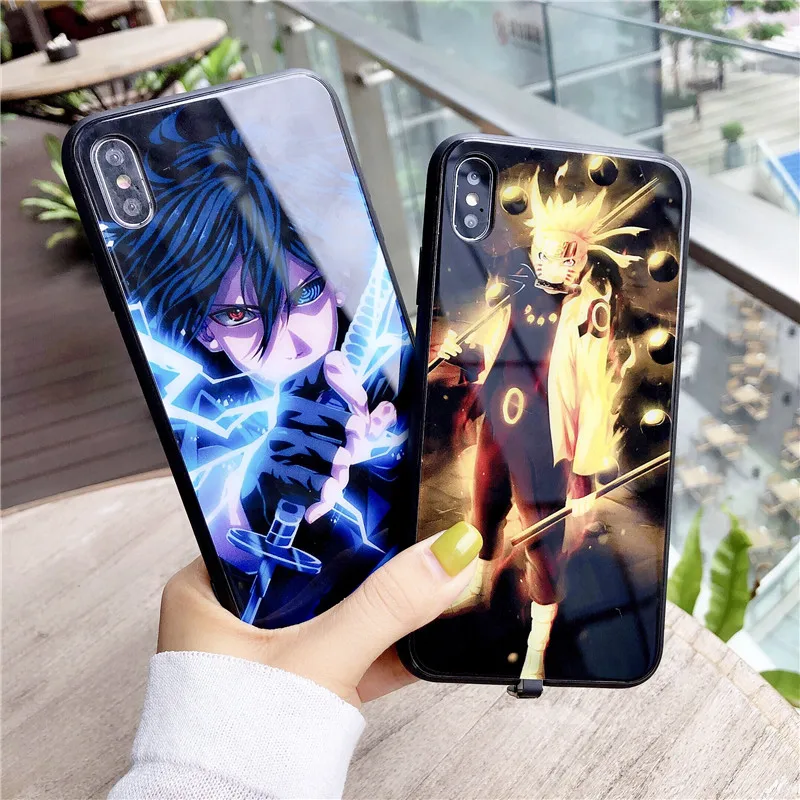 Наруто Sasuke колл Лайт чехол для iPhone 11 8 7 6 6S Plus светодиодный чехол из закаленного стекла Coque Flash Cover для iPhone XR XS MAX Funda