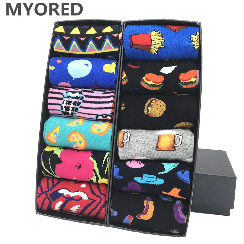 MYORED, 12 пар/лот, цветные мужские носки, авокадо, повседневные, полосатые, клетчатые, удобные, вечерние, подарок, Классические носки