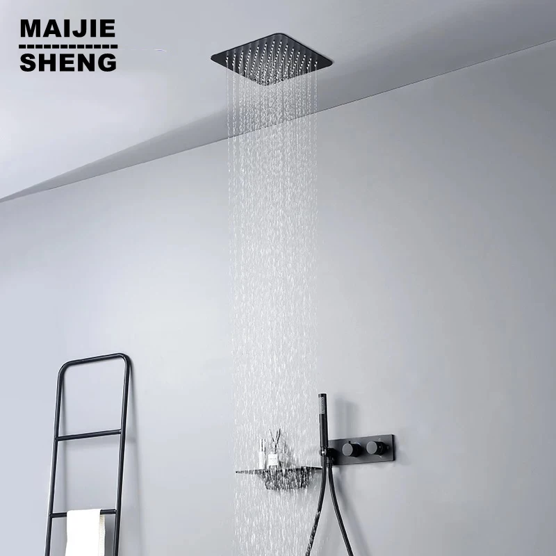 

Concealed Shower Embedded Wall Type Household Invisible Black Constant Temperature Ceiling Set Waterfall Faucet