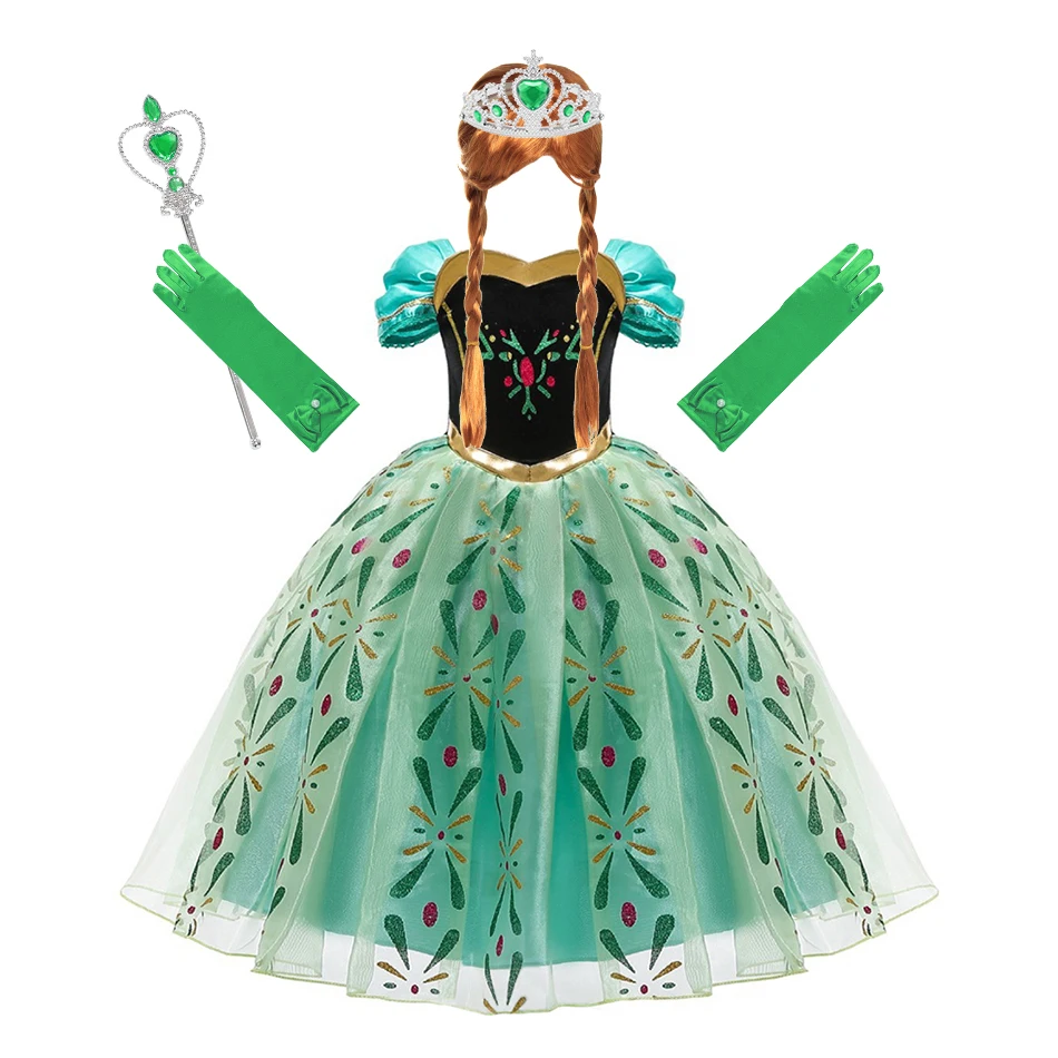 Платье принцессы Анны косплей костюм Снежной королевы детская одежда на