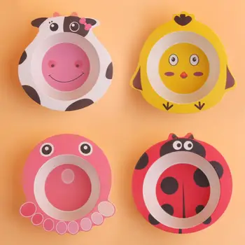 

New born Baby Bowl Cartoon Animal Tableware Feeding Plate Bamboo Fiber Kids Dish Cutlery Baby Food Dinnerware