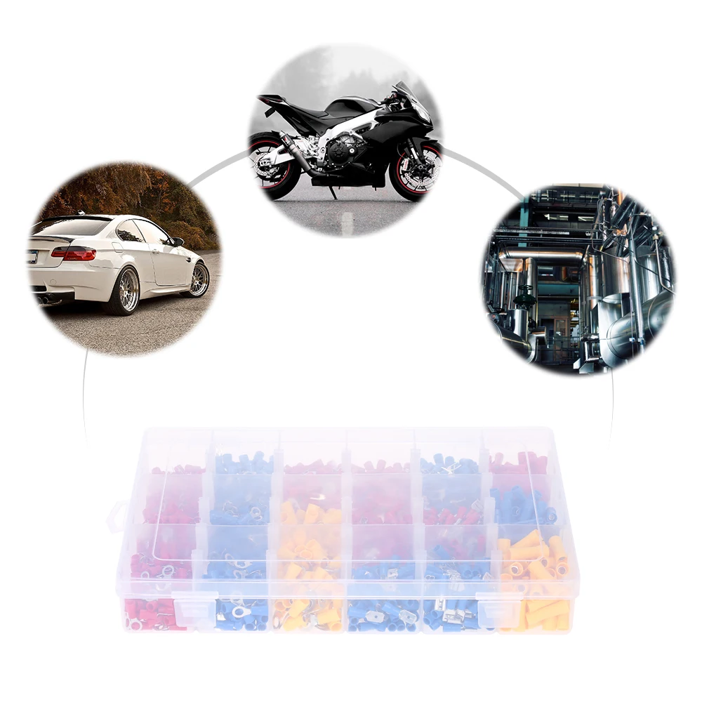1200PCS Insulated Terminals Kit 10 Kinds Copper Crimp Electrical Wire Cable Connector Kit Cord Ring End Set