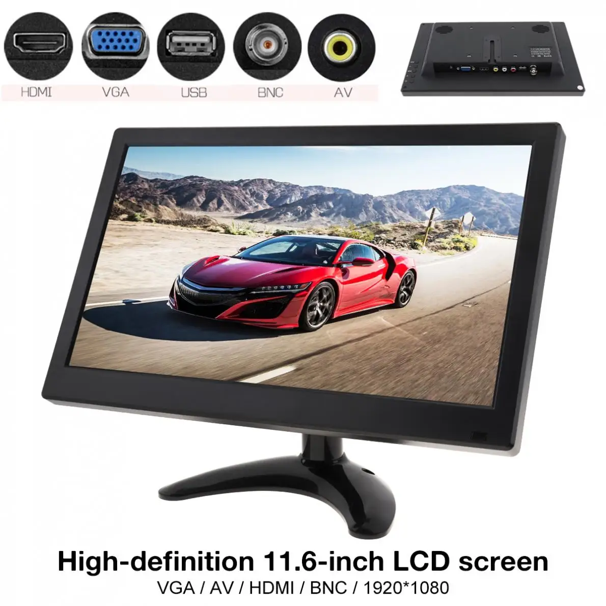 11.6 Inch HD IPS TFT LCD Color Car Monitor TV Computer MP5 Player 2 Video Input Security Monitor with Speaker AV BNC VGA HDMI 11.6 Inch HD IPS TFT LCD Color Car Monitor TV Computer MP5 Player 2 Video Input Security Monitor with Speaker AV BNC VGA HDMI