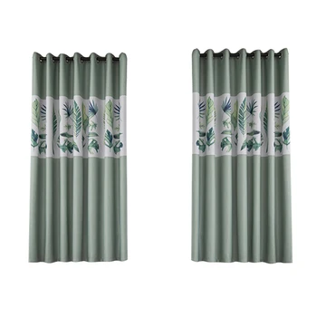 

Leaf Print Shading Blackout Curtain Printing Window Drapes Living Room Noise Reducing Blinds