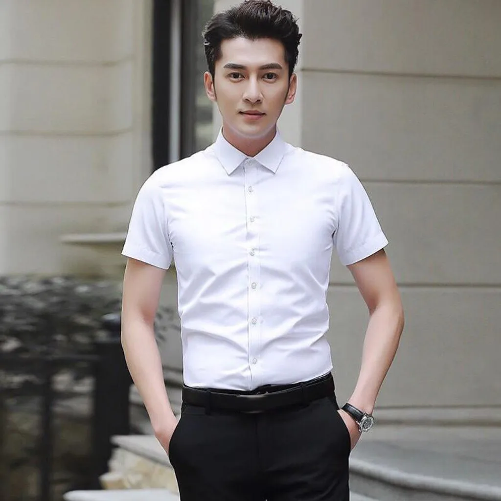 Mens Fashion Shirt Formal Business Tops Short Sleeve Button Henry Painting Plus Size Solid Color Casual Blouse Mens Fashion Shirt Formal Business Tops Short Sleeve Button Henry Painting Plus Size Solid Color Casual Blouse