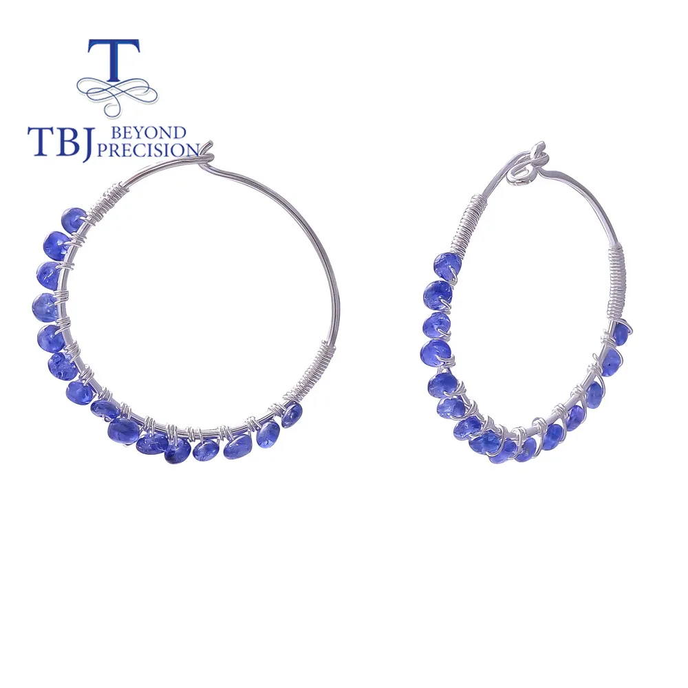 

Natural 4.9ct blue sapphire rough hoop earring 925 sterling silver handmade fine jewelry for women wife girls nice gift