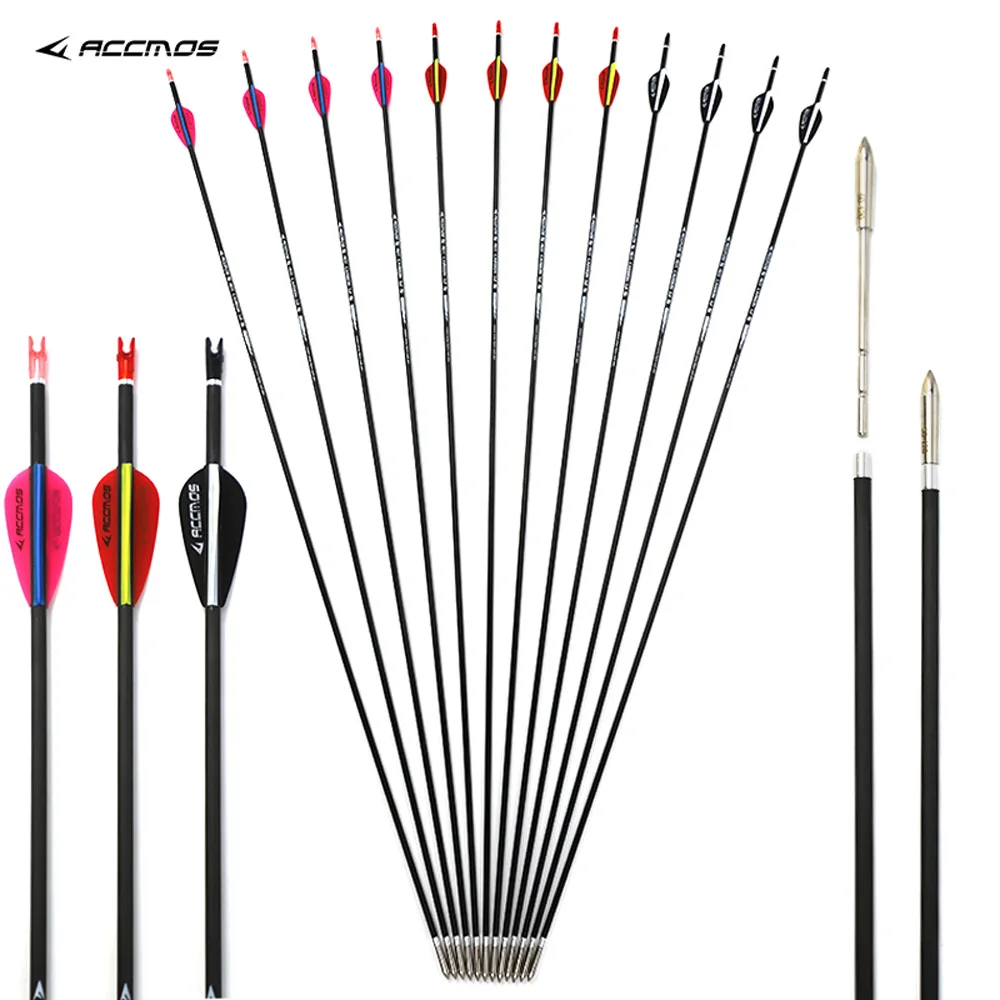 

12pcs Pure Carbon Arrow Spine350 400 500 600 700 800 900 1000 Pure Carbon Arrow Shaft ID 3.2mm Arrow for Compound/Recurve Bow