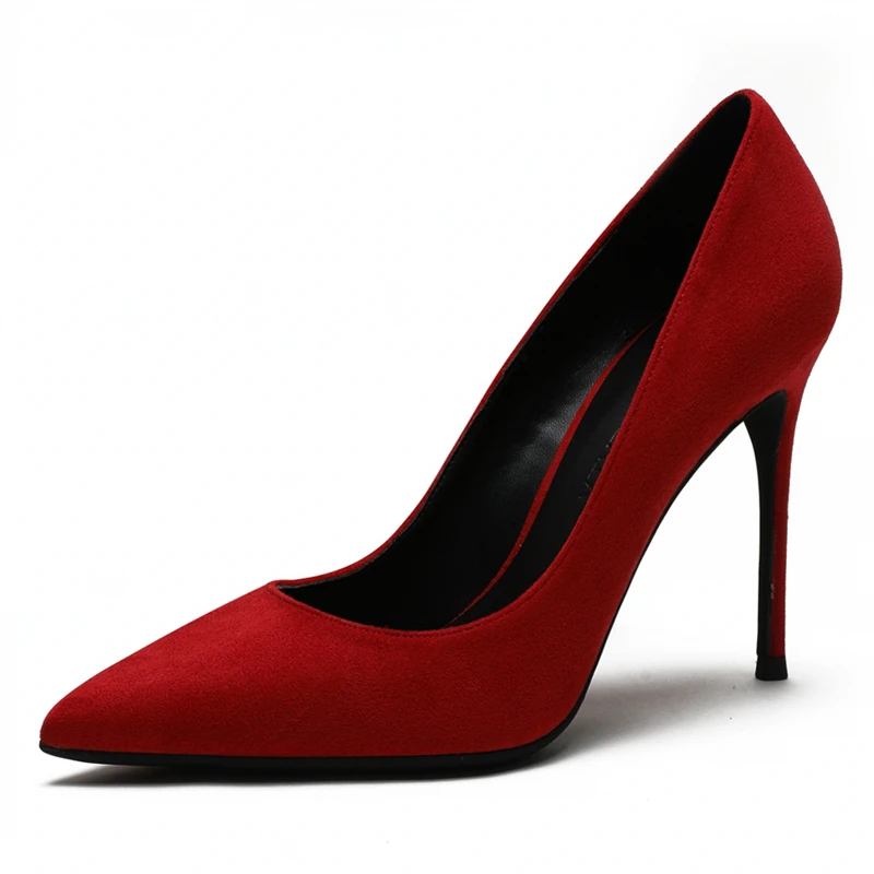

New Spring Summer Women Pumps Shoes Pointed Toe Kid Suede 10CM Thin Heel Footwear Big Size 32-42 Ladies High Heels A0029