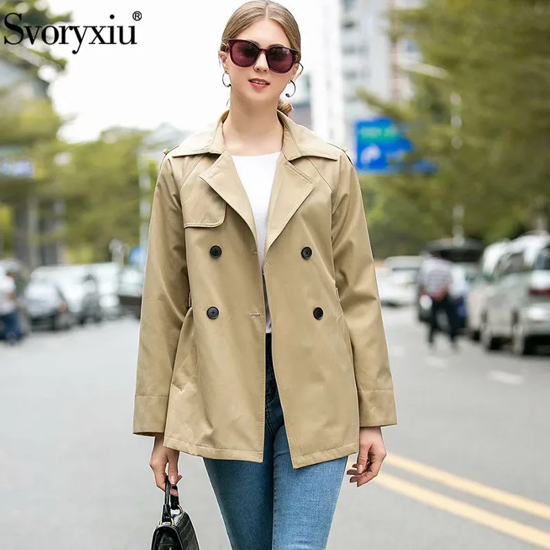 

Svoryxiu Designer Autumn Winter Double-Breasted Khaki Trench Coat Women's Long Sleeve Elastic Waist Fashion Outwear Female