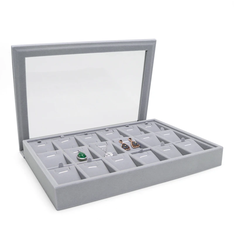 Fashion Portable Velet Jewelry Ring Pendent Organizer Box Tray Holder Earring Jewellery Plate Storage BoxDisplay Showcase