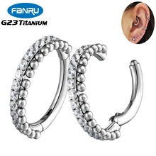 

G23 Titanium Hoop Earrings Piercing Ear Clips Zircon Hinged Clicker Tragus Cartilage Nose Septum Helix Body Perforated Jewelry