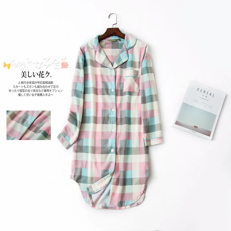 Осенние женские пижамы, ночная рубашка с длинными рукавами, хлопок, свежие и простые пижамы, женские пижамы, ночная рубашка