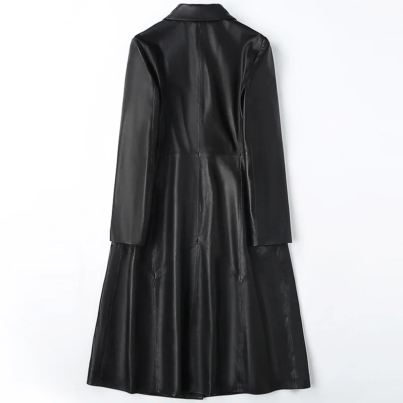

100% Real Sheepskin Leather Black Wind Coats Spring Autumn Jacket Jaqueta De Couro YFG18080A MF028