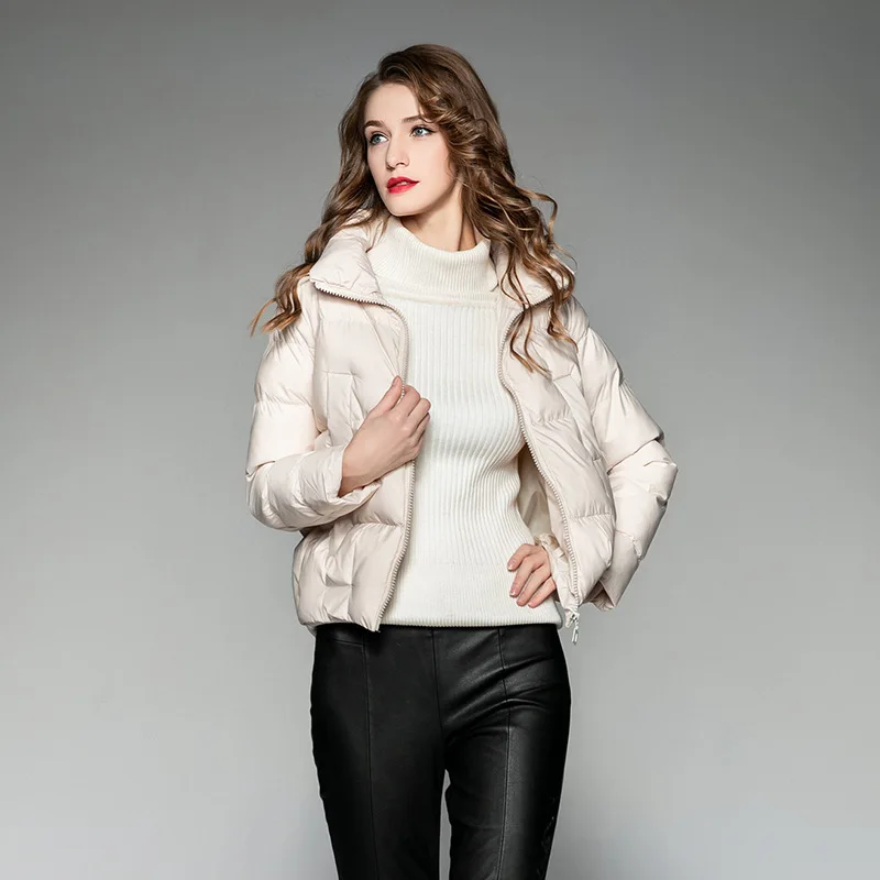 Comprar Nueva parka de algodón para mujer 2019 invierno de cuello alto de manga larga elegante abrigo sólido corto casual abrigos Parka femenina