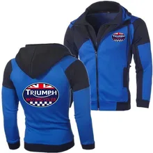 New triumph motorcycle clothing men's long-sleeved color matching hooded men's slim jacket hoodie Size:M-3XL