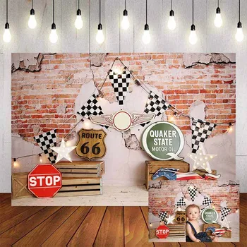 

Mehofond Racing Car Photography Background Vintage Brick Wall Banner Baby Shower Birthday Party Backdrop photocall Photo Studio