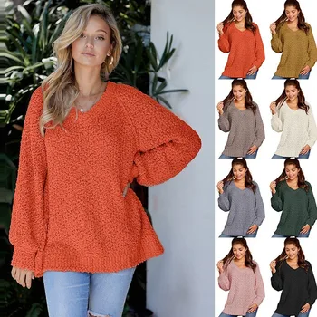 

Sexy Knitted V Neck Sweater Women Plus Size Loose Sweater Oversized Women Pullover Sweater Female Long Sleeve Winter Knitwear