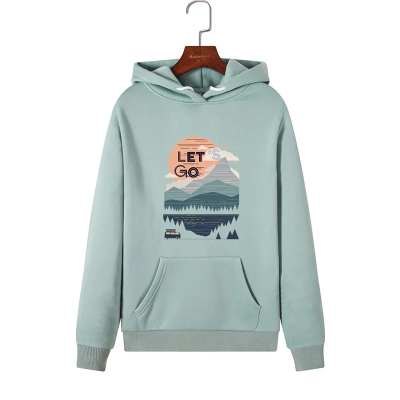 

New Mountain Print Sweatshirt Kawaii Hoodies Women Clothes Pink Pullover Hoody Women Winter Hoodie Full Sleeve Top Harajuku