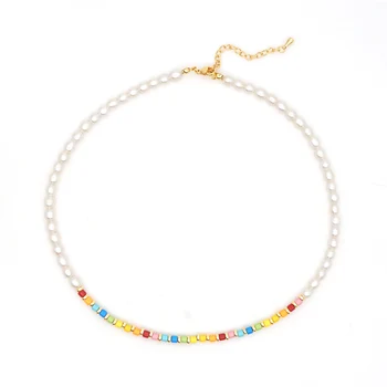 

Shinus Jewelry 2020 Women's Necklace Fashion Freshwater Pearl Necklaces Tube Beads Chocker Collar Mujer Hand Made Wholesale