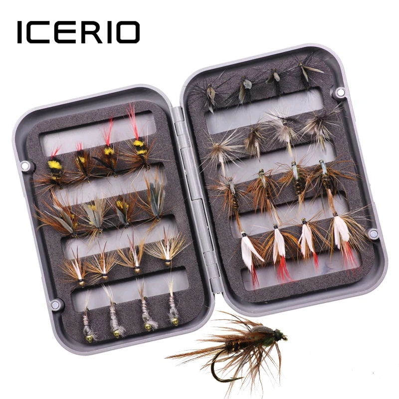 32Pcs Fly Fishing Lure Flies Feather Hooks Baits With Box Tool Fishing Tackle