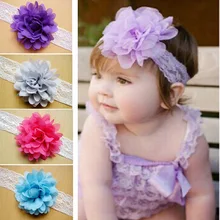 Q63, стиль, Европейская и американская детская лента для волос, Кружевная повязка на голову, шифоновая лента для волос с большим цветком, 12 цветов на выбор