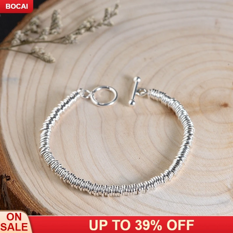

S925 silver polishing process Contracted and pure and fresh and female money circle polycyclic silver bracelet wholesale