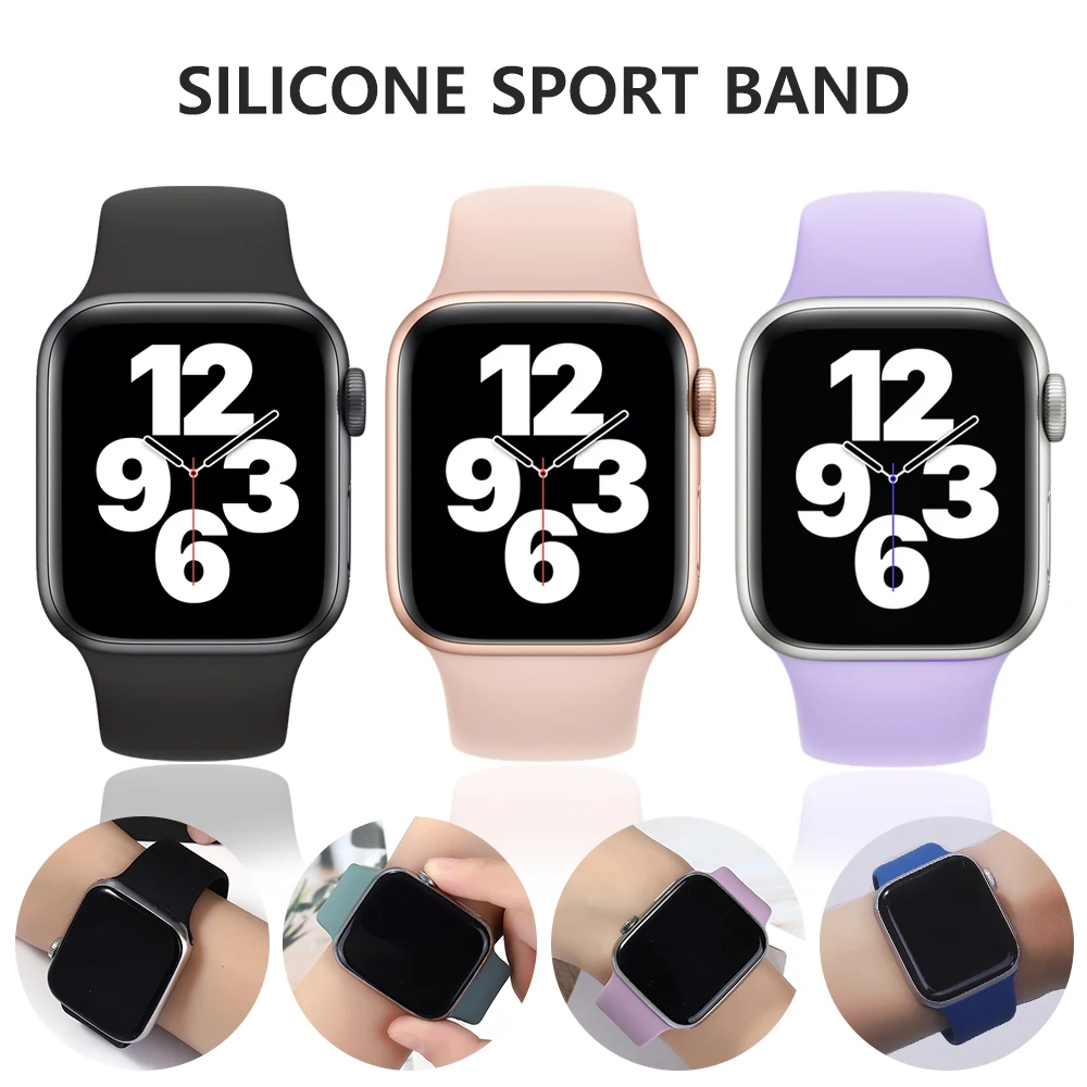 Silicone Strap for Apple Watch Band se 7 45mm 42mm 40mm 38mm smart  bracelets watchband on iWatch band for Series 7 6 5 4 3  2