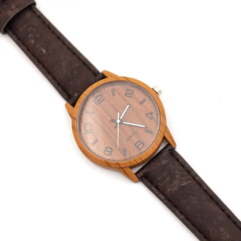 Пробковые часы vegan наручные часы деревянный цвет с коричневым пробковым ремешком WA-111-B