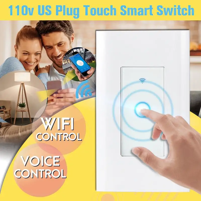 110 V-125 V Smart Touch WI-FI настенный выключатель Беспроводной настенный прерыватель на ощупь Управление коммутатор совместим Поддержка Alexa и Google Assistant