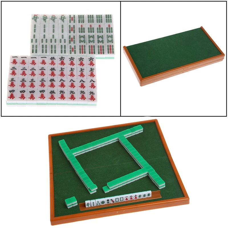  Portable Mini 144 Mahjong Set Mah jong Table Traditional Game Travel Foldable Q6PD