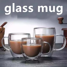 Прозрачная стеклянная чашка для кофе, молока, виски, чая, пива, двойная креативная термостойкая для здоровья и защиты окружающей среды