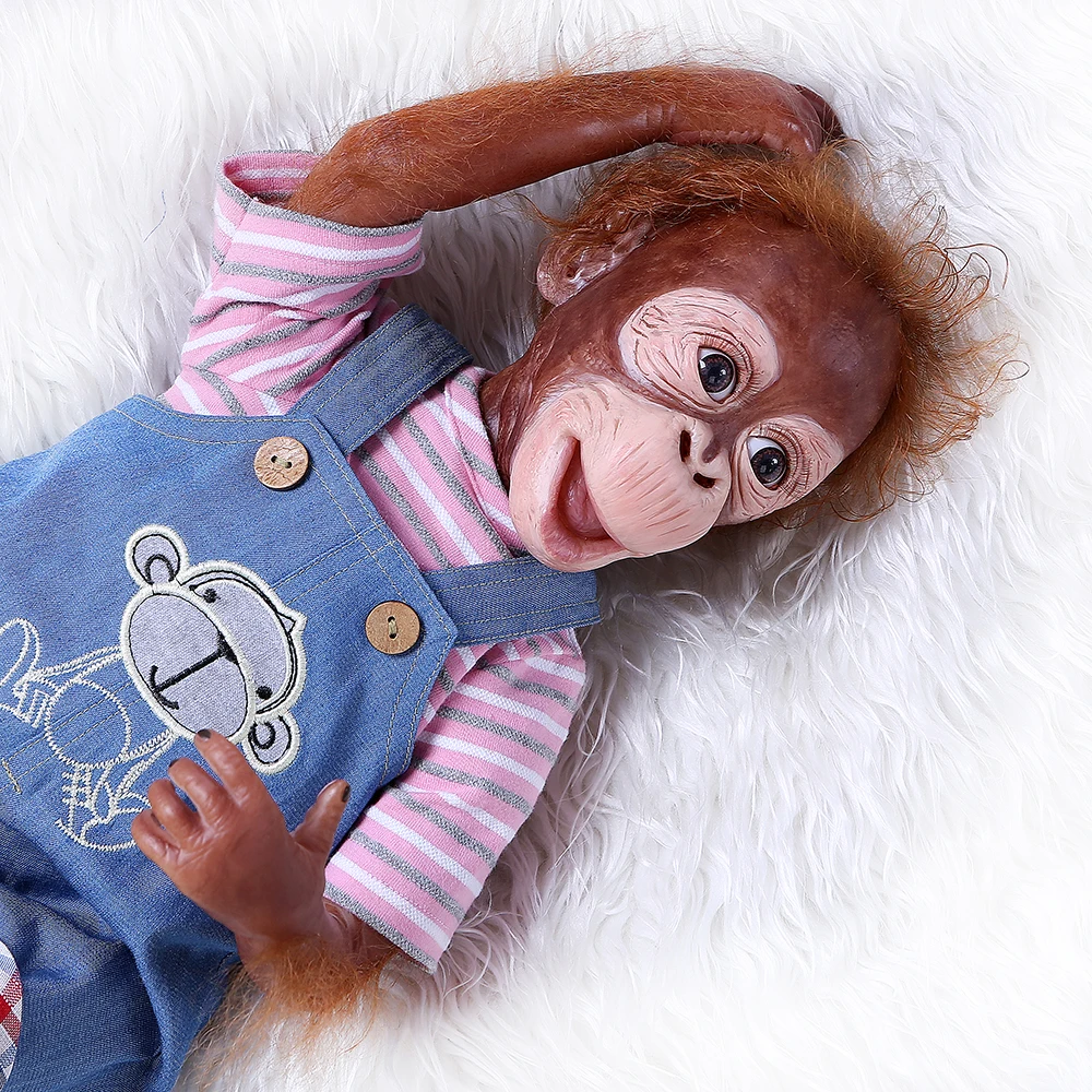 

21 Inch Baby Monkey Doll Toy Cloth Body Silicone 52cm soft silicone vinyl orangutans doll Cosplay Apes Boneca macaco gift
