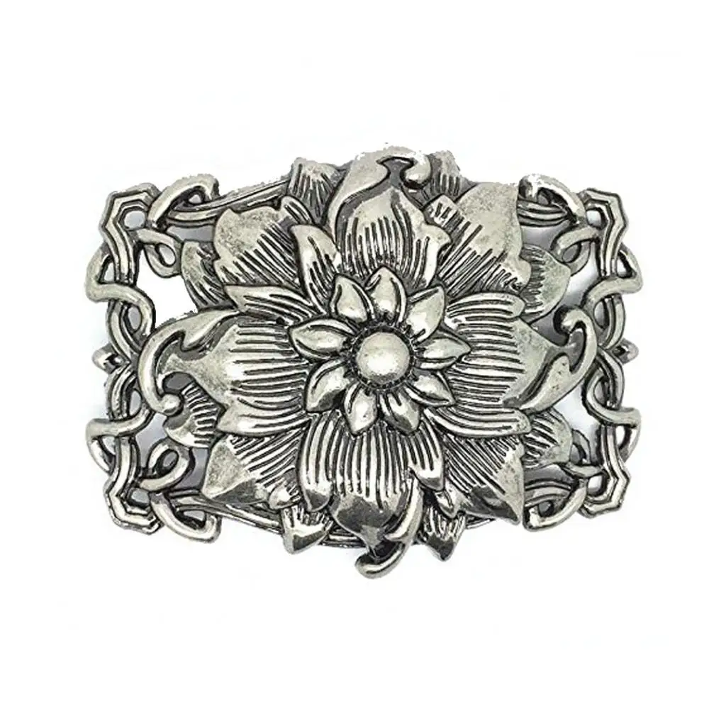 Vintage 3D Lotus Flower Belt Buckle Buddha Zinc Alloy Rodeo Cowgirl Retro